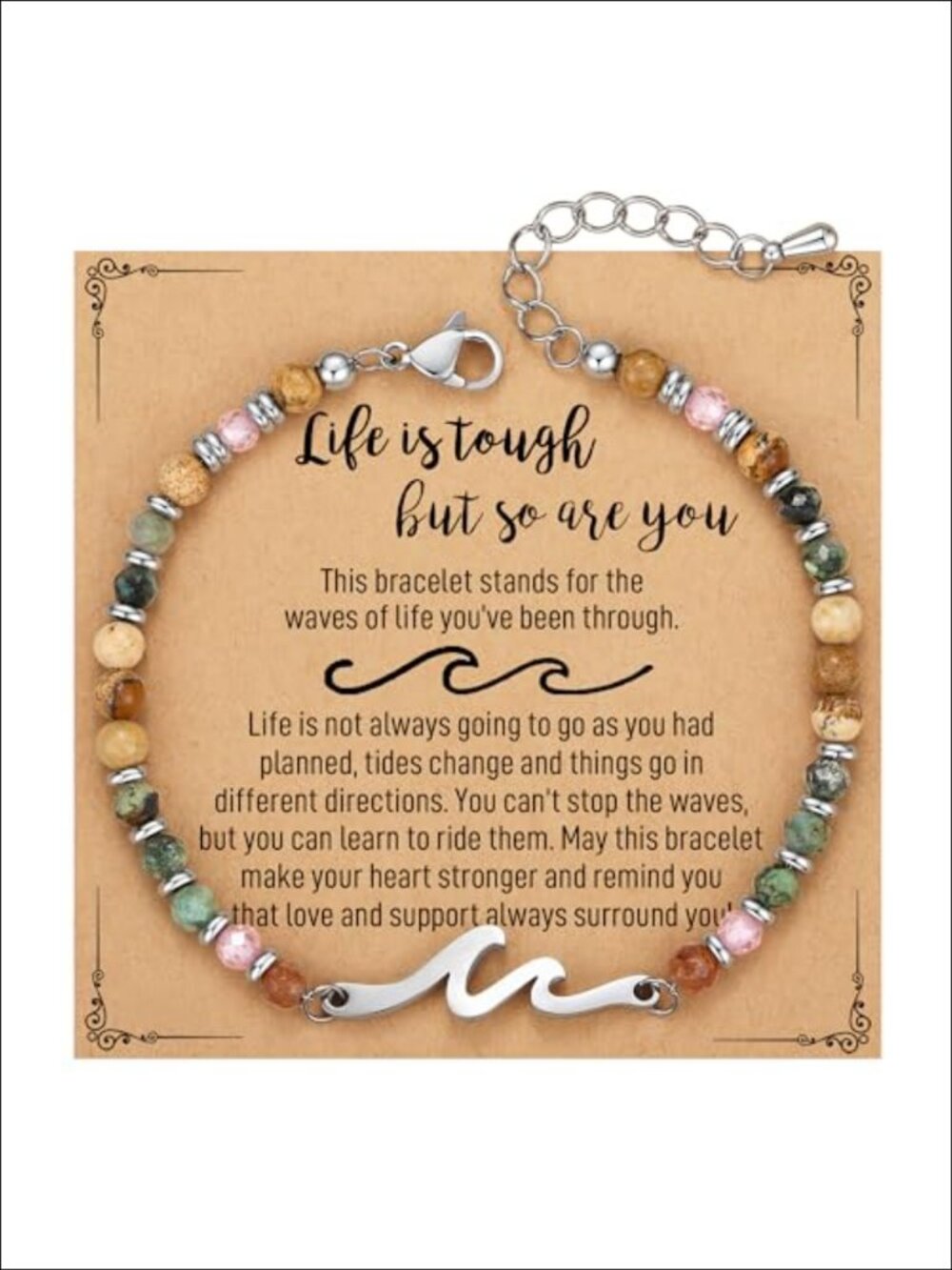 Inspirational Wave Beaded Bracelet Adjustable Natural Stone Gift for Women